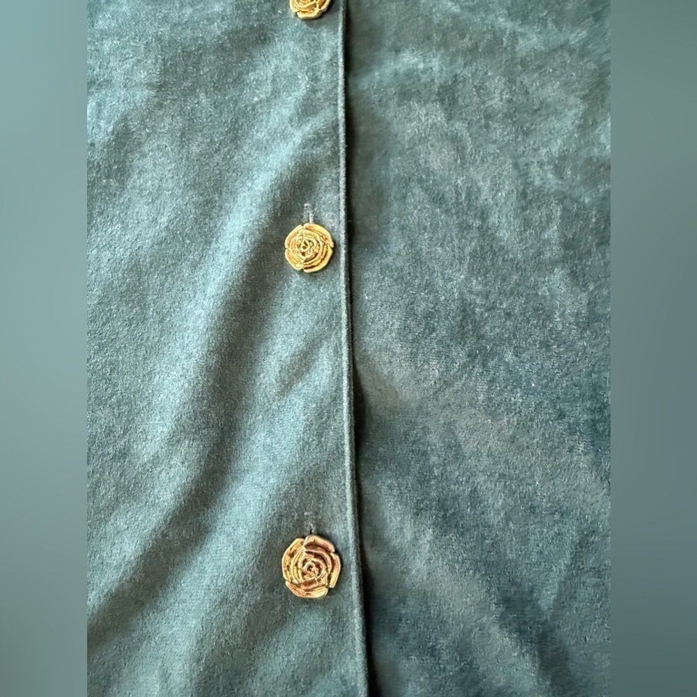 1980's Inseparables Womens Shirt Jacket Dark Teal Gold Rose Buttons Womens Sz 18 - Picture 2 of 7